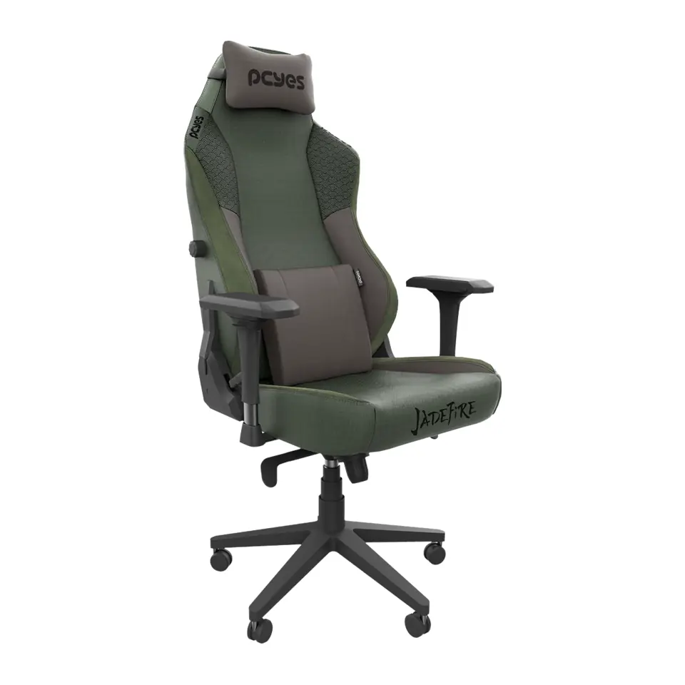 Cadeira Gamer PCYES Ultimate Jade Fire, Reclinável 135 Graus, Braço 4D, Tecido Linho, Almofada Lombar, Suporta até 150kg - PCGU-JF