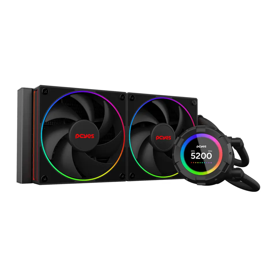 WaterCooler PCYES Vision Black Vulcan, ARGB, 240mm, Intel/AMD, TDP 250W, Tela LCD 2,1", Preto - VS240BV