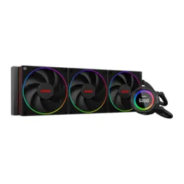 WaterCooler PCYES Vision Black Vulcan, ARGB, 360mm, Intel/AMD, TDP 350W, Tela LCD 2,1", Preto - VS360BV