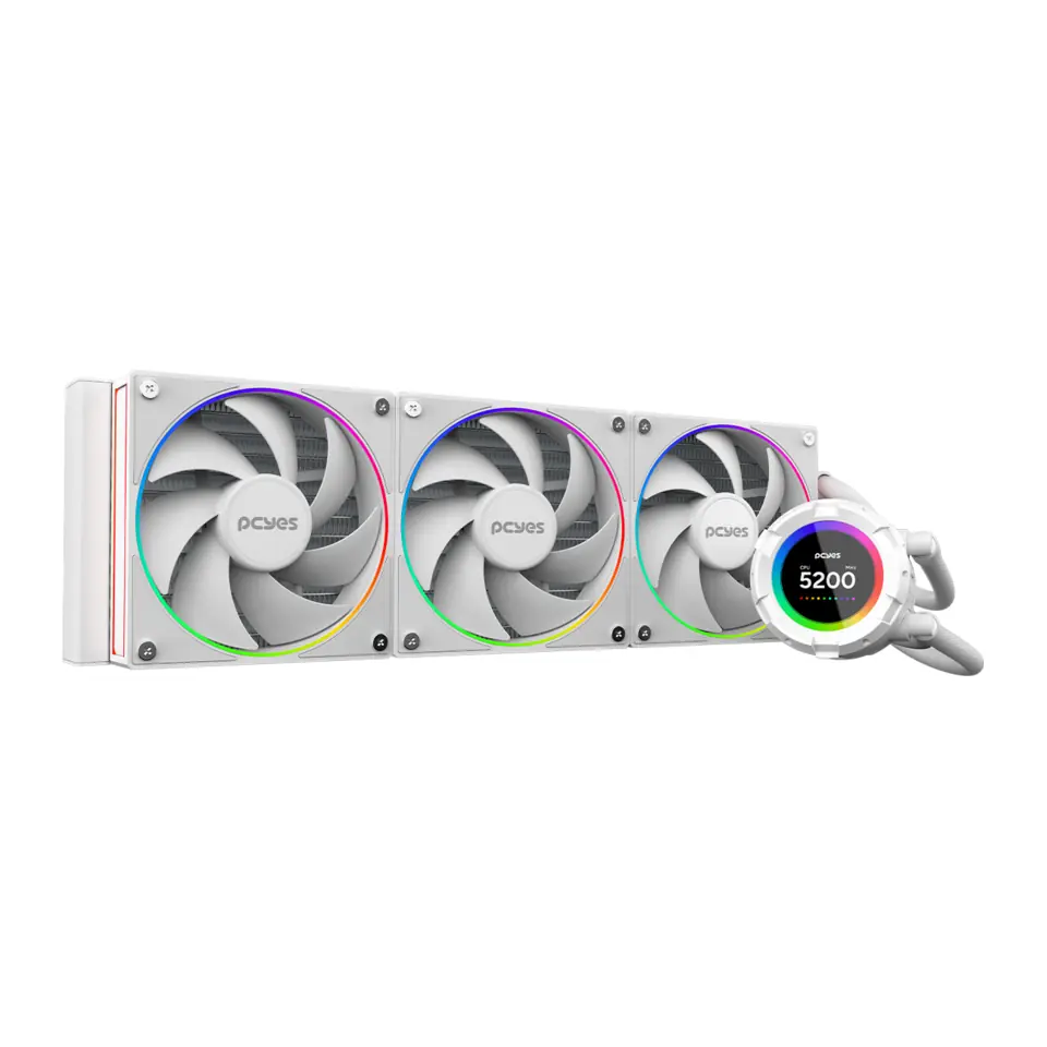 WaterCooler PCYES Vision White Ghost, ARGB, 360mm, Intel/AMD, TDP 350W, Tela LCD 2,1", Branco - VS360WG