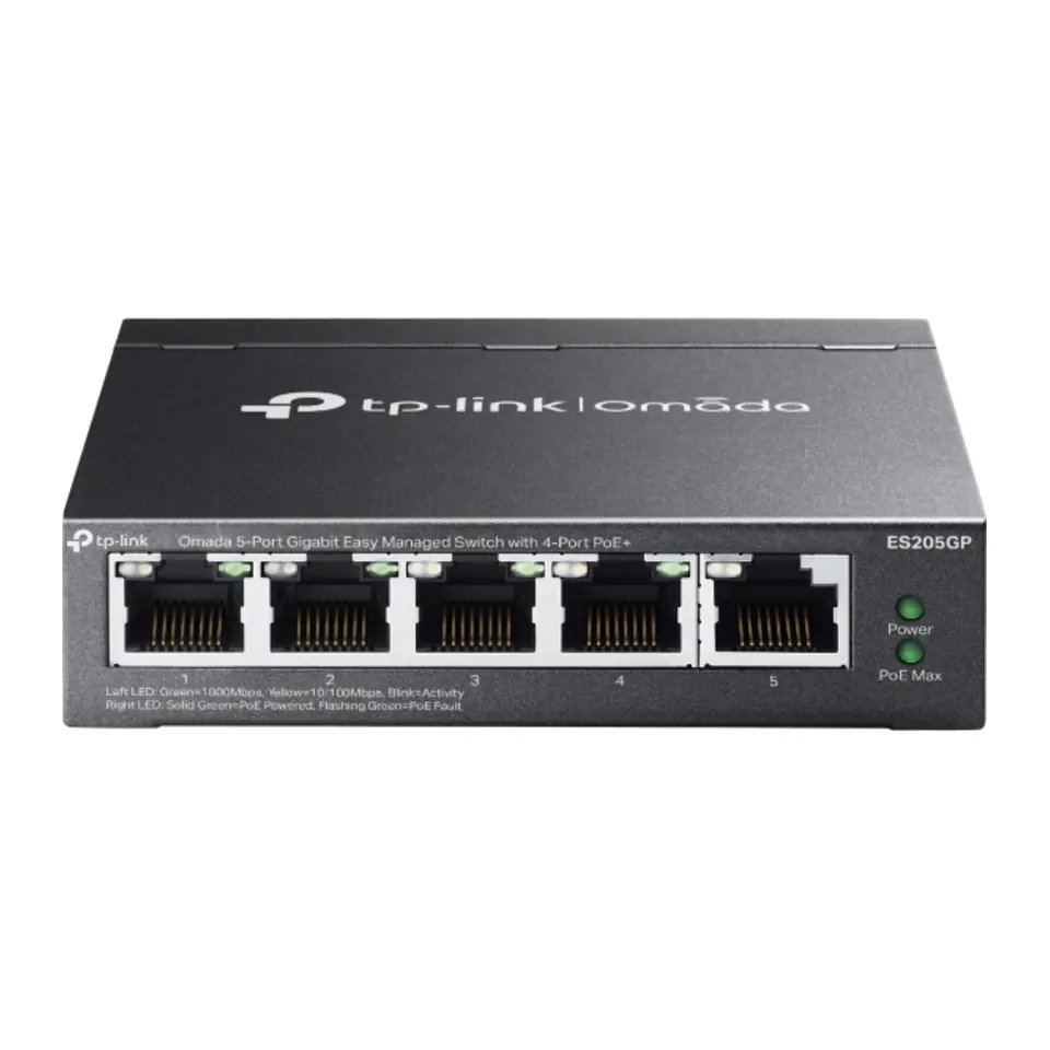 Switch TP-Link Omada ES205GP 5 Portas Gigabit com 4 PoE+ 65W Gerenciável - ES205GP