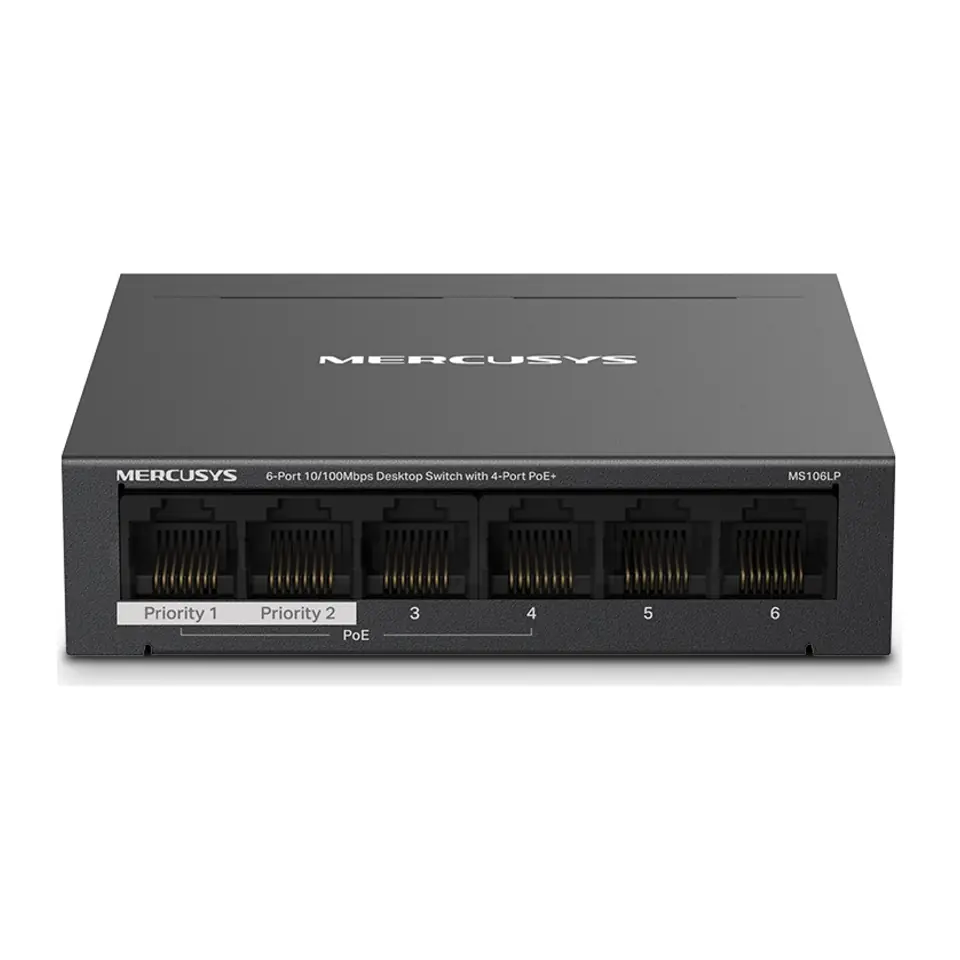 Switch Mercusys MS106LP 6 Portas 10/100 Mbps com 4 Portas PoE+ 40W de Mesa - MS106LP