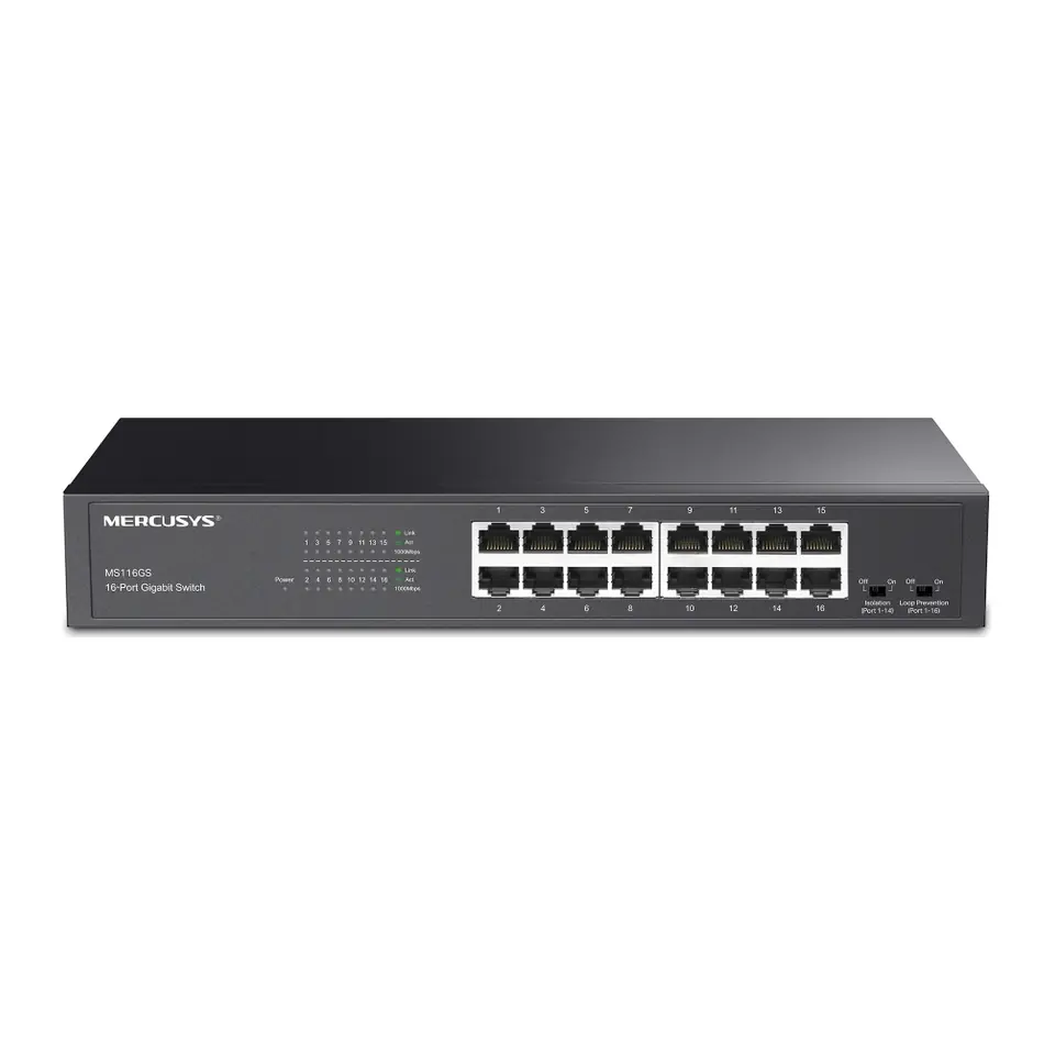 Switch Mercusys MS116GS 16 Portas Gigabit de Mesa ou Rack Não Gerenciável - MS116GS