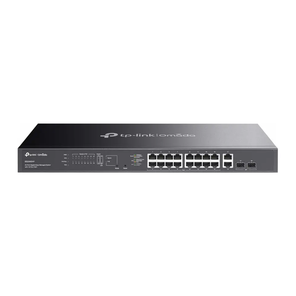 Switch TP-Link Omada ES220GMP 20 Portas Gigabit com 16 PoE+ 250W e 2 SFP Gerenciável Rack - ES220GMP