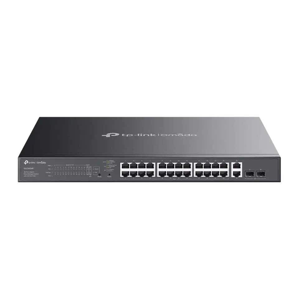 Switch TP-Link Omada ES228GMP 28 Portas Gigabit com 24 PoE+ 384W e 2 SFP Gerenciável Rack - ES228GMP