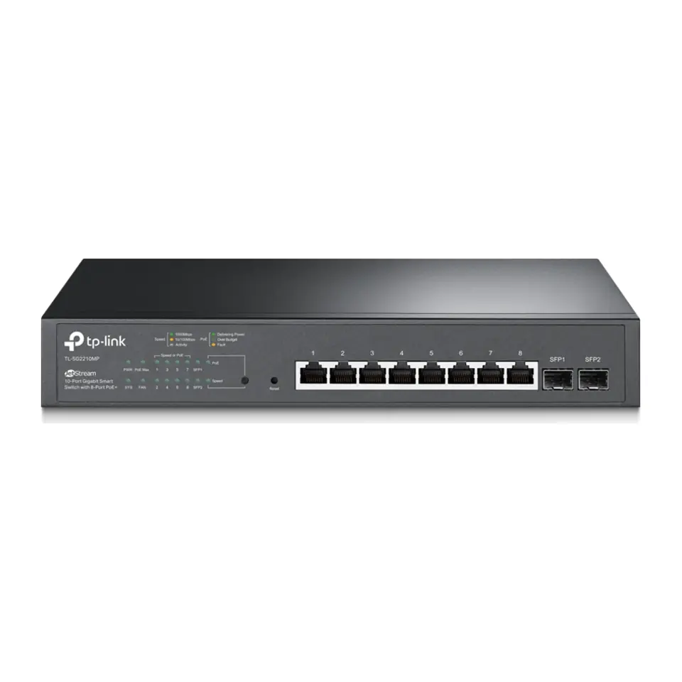 Switch TP-Link Omada SG2210MP 10 Portas 8 Gigabit PoE+ 150W e 2 SFP Smart Gerenciável Rack - SG2210MP
