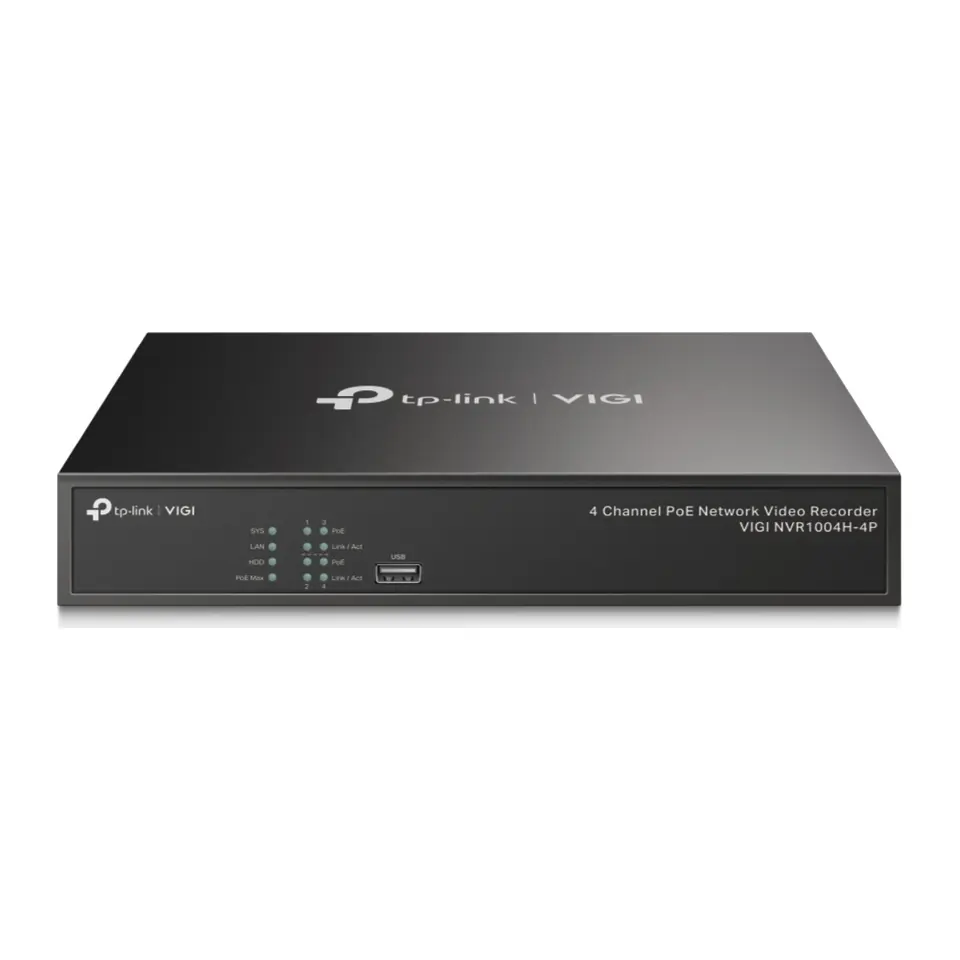 Gravador de Vídeo NVR TP-Link VIGI NVR1004H-4P 4 Canais PoE+ 53W 4K H.265+ - VIGI NVR1004H-4P