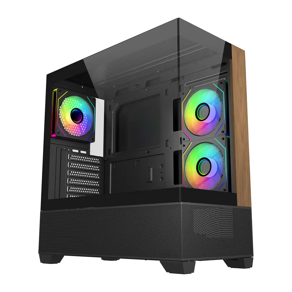 Gabinete Cooler Master Elite 690 Wood, Mid Tower, ATX, Vidro Panorâmico, 3 Fans ARGB 120mm, Preto - E690-KHNN-S00