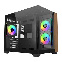Gabinete Cooler Master Elite 481 Wood, Mini Tower, Micro-ATX, Vidro Panorâmico, 3 Fans ARGB 120mm, Preto - E481-KHNN-S00