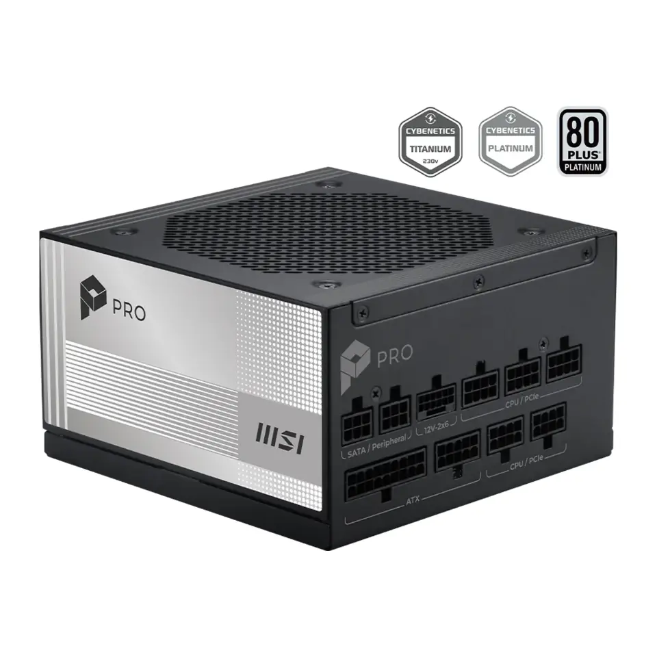 Fonte MSI 1000W PRO A1000PL PCIE5, Full Modular, ATX 3.1, 80 PLUS Platinum - 306-7ZPLX19-HD8
