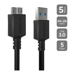 Cabo USB 3.0 Tipo-A x Micro USB Tipo-B 3.0 5m (Cabo para HD Externo) - PCYes